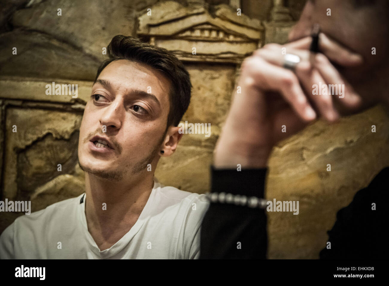 Mesut Özil, German footballer and Arsenal player gives an interview Stock Photo