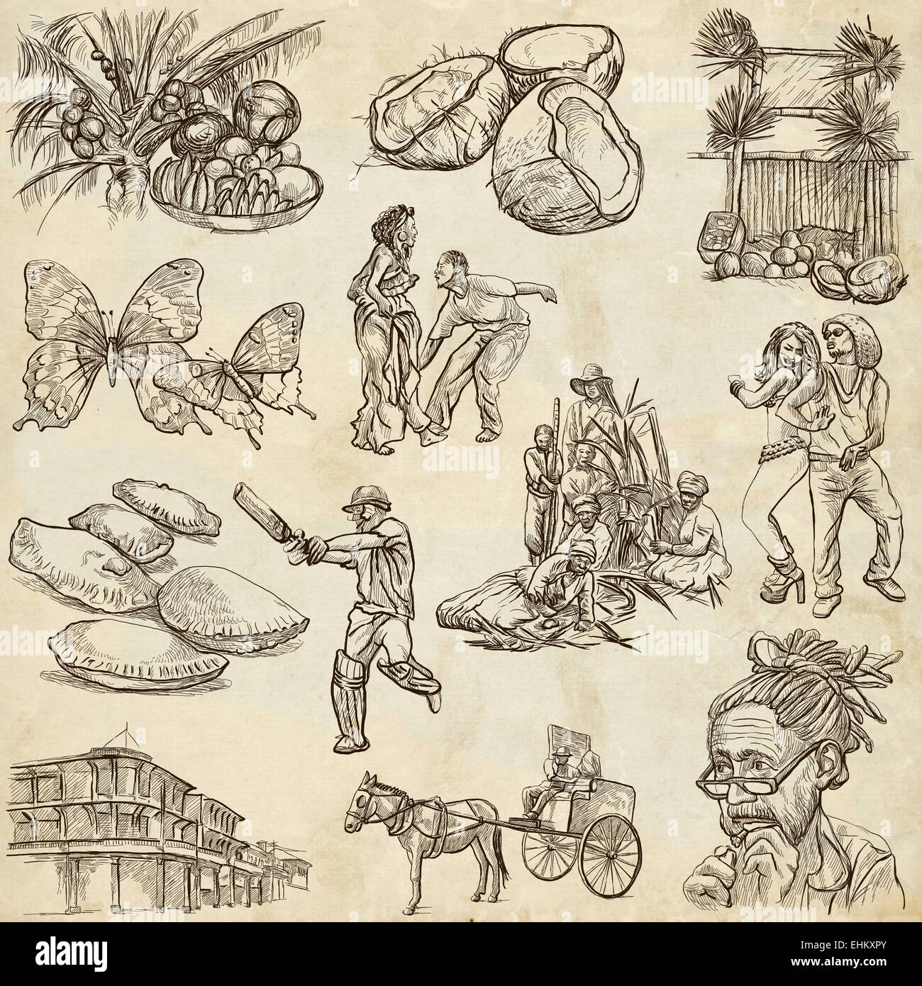 Jamaica hand drawn tourism hi-res stock photography and images - Alamy