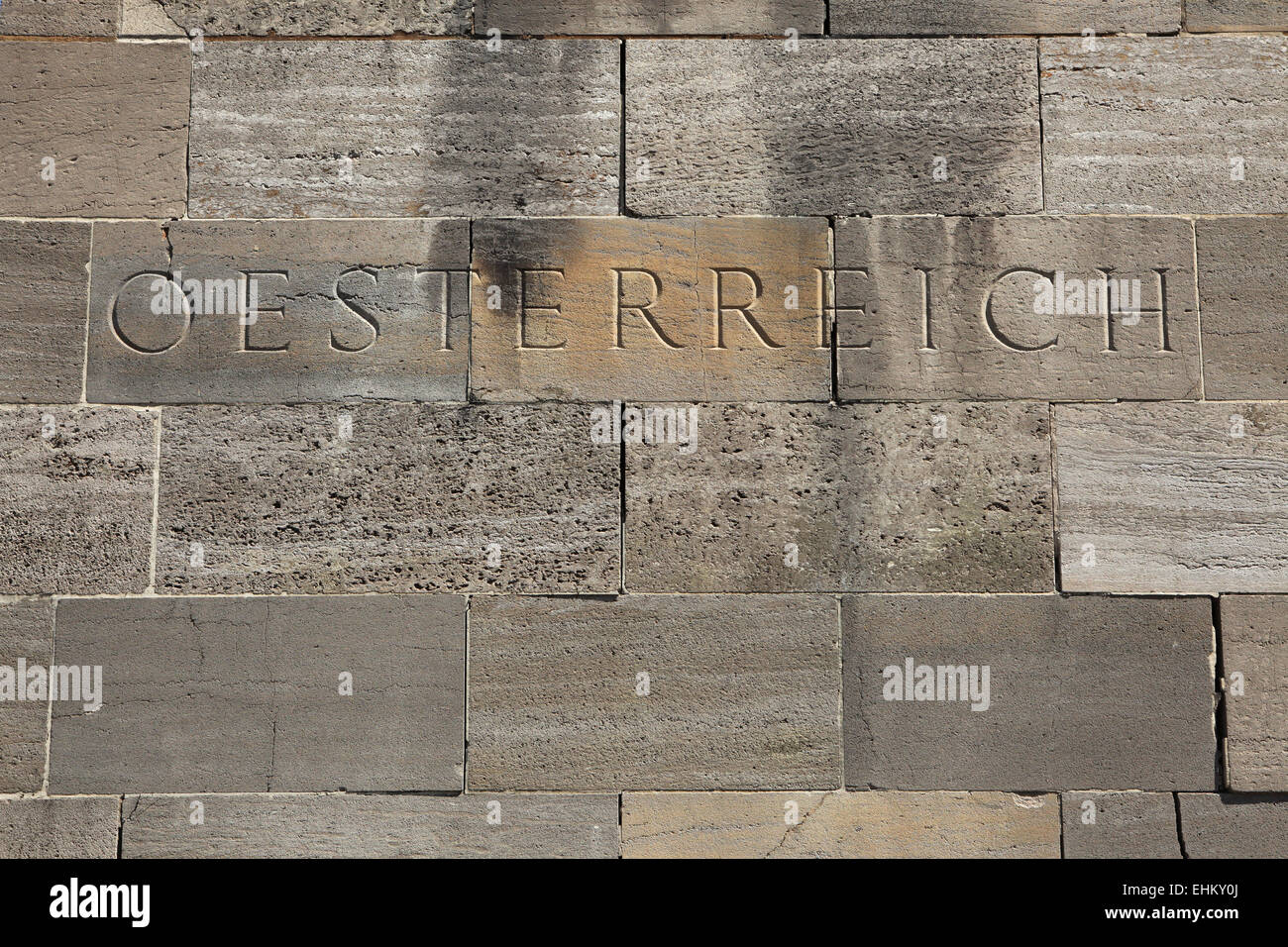 Osterreich (Austria). Word carved into the stone blocks. Stock Photo
