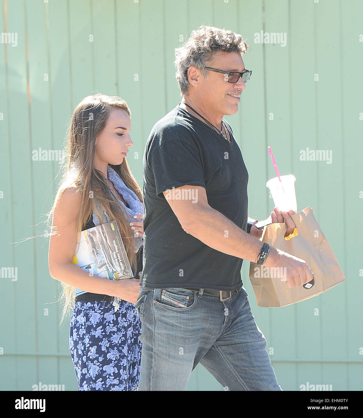 Steven Bauer And His 18 Year Old Girlfriend Lyda Loudan Have Lunch At Suncafe In Los Angeles