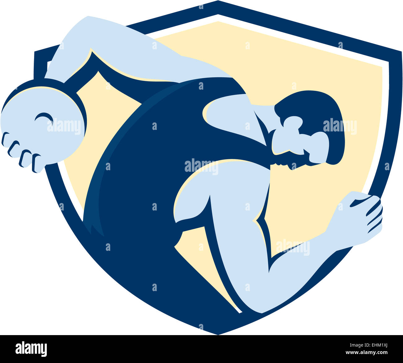 Illustration of a discus thrower viewed from the side set inside shield ...