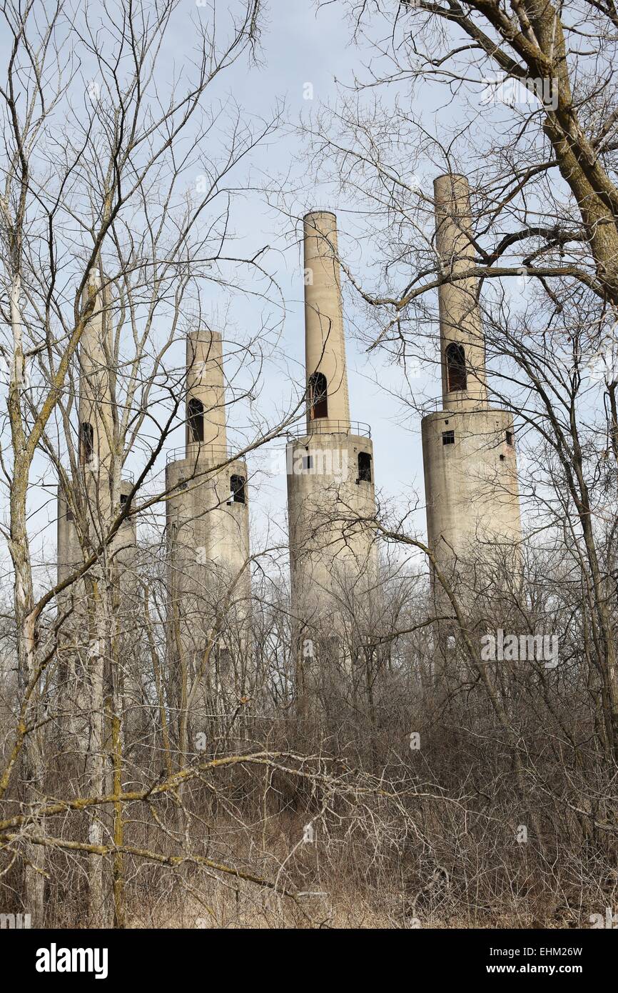 Chimneys at Gopher Ordnance Works near Coates, Minnesota Stock Photo