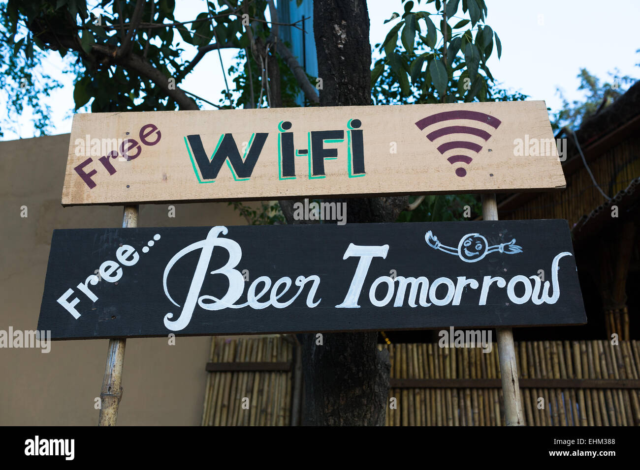 Free Wifi and Beer sign outside a cafe Stock Photo