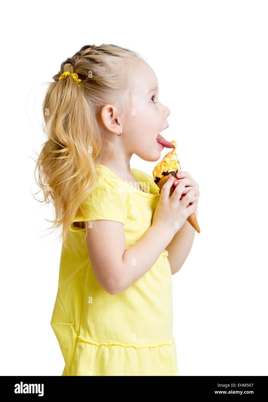 kid eating ice cream in studio isolated Stock Photo
