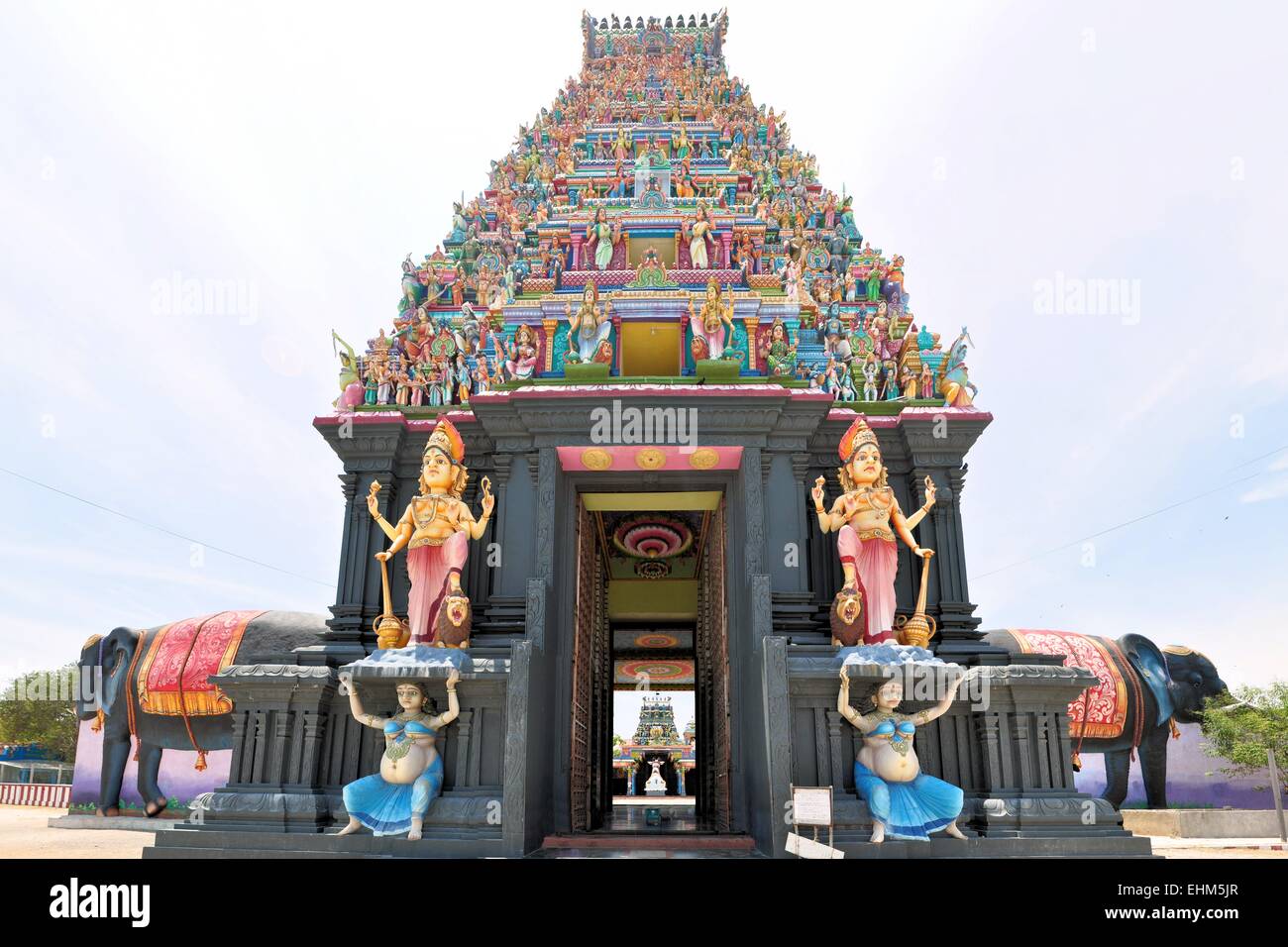 Elephant figures on island Hindu temple, Sri Lanka Stock Photo