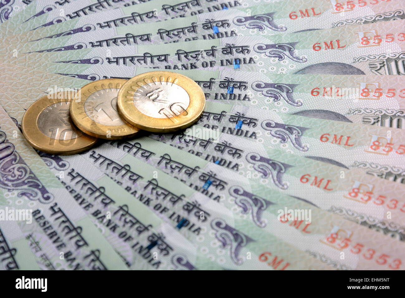 indian currency with coin Stock Photo