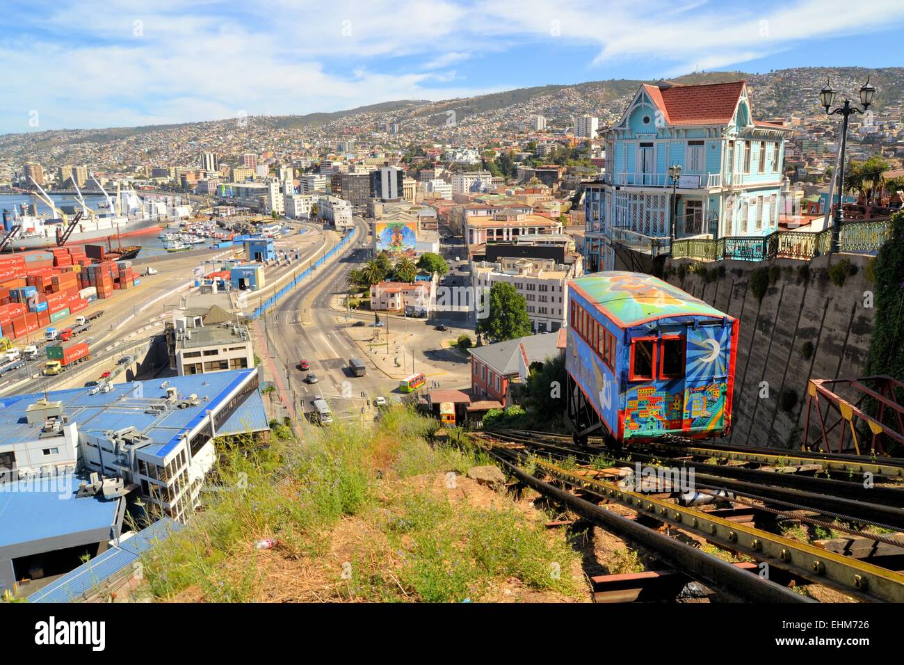 Funicular Railway Escalator, Valparaiso, Chile Stock Photo