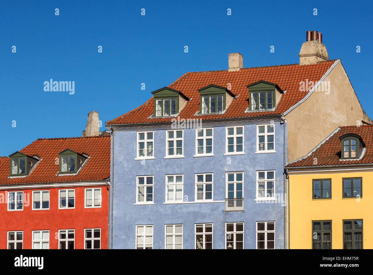 Row of houses, Nyhavn, Copenhagen harbour, Copenhagen, Denmark Stock