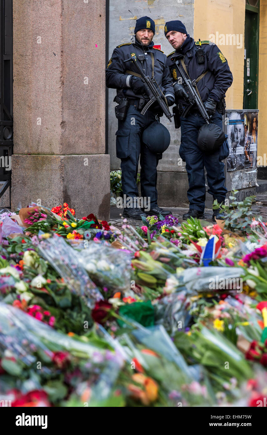 Two policemen after the Copenhagen terrorist attack in February 2015, Copenhagen, Denmark Stock Photo