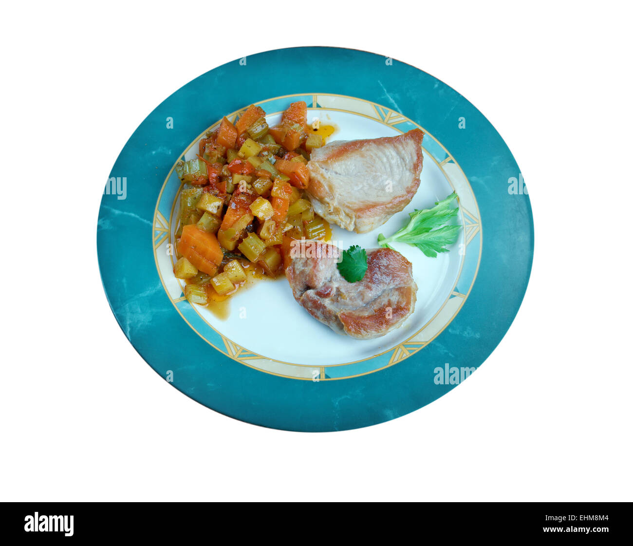 Cider Pork Chops with Leek Stock Photo Alamy