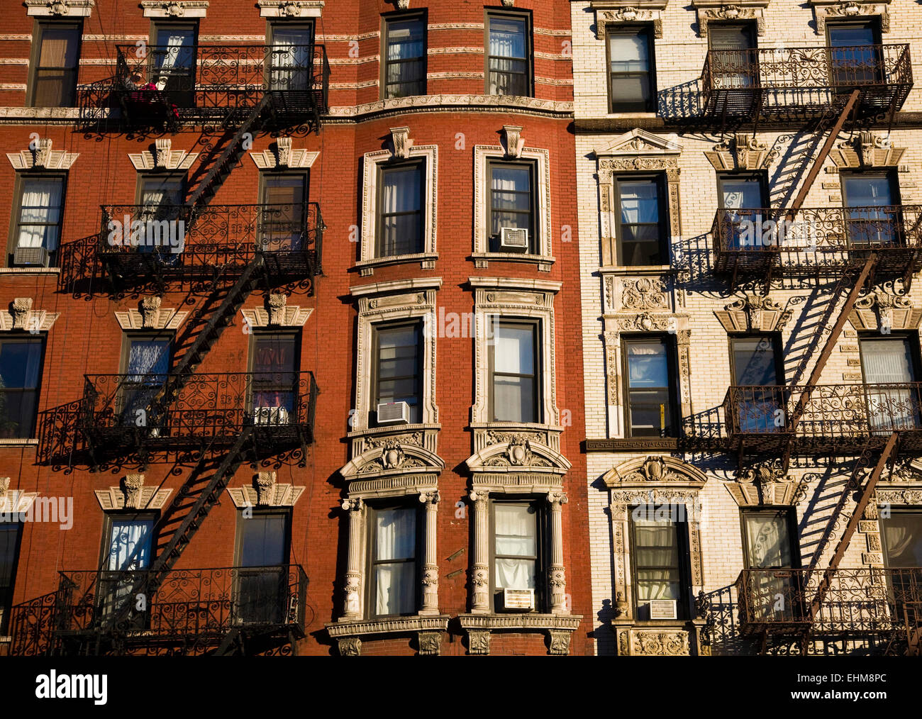 New York City Brownstone Tenement Buildings, New York, United States of America Stock Photo
