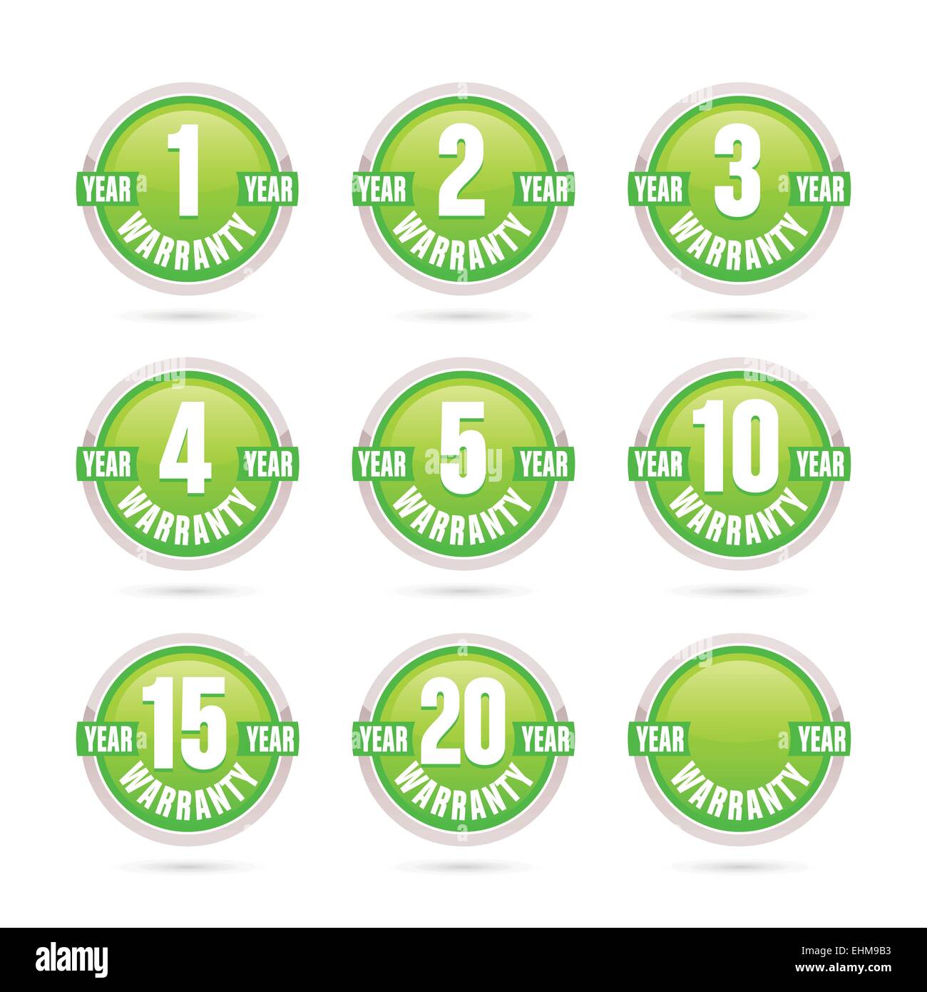 Green warranty round labels collection Stock Vector