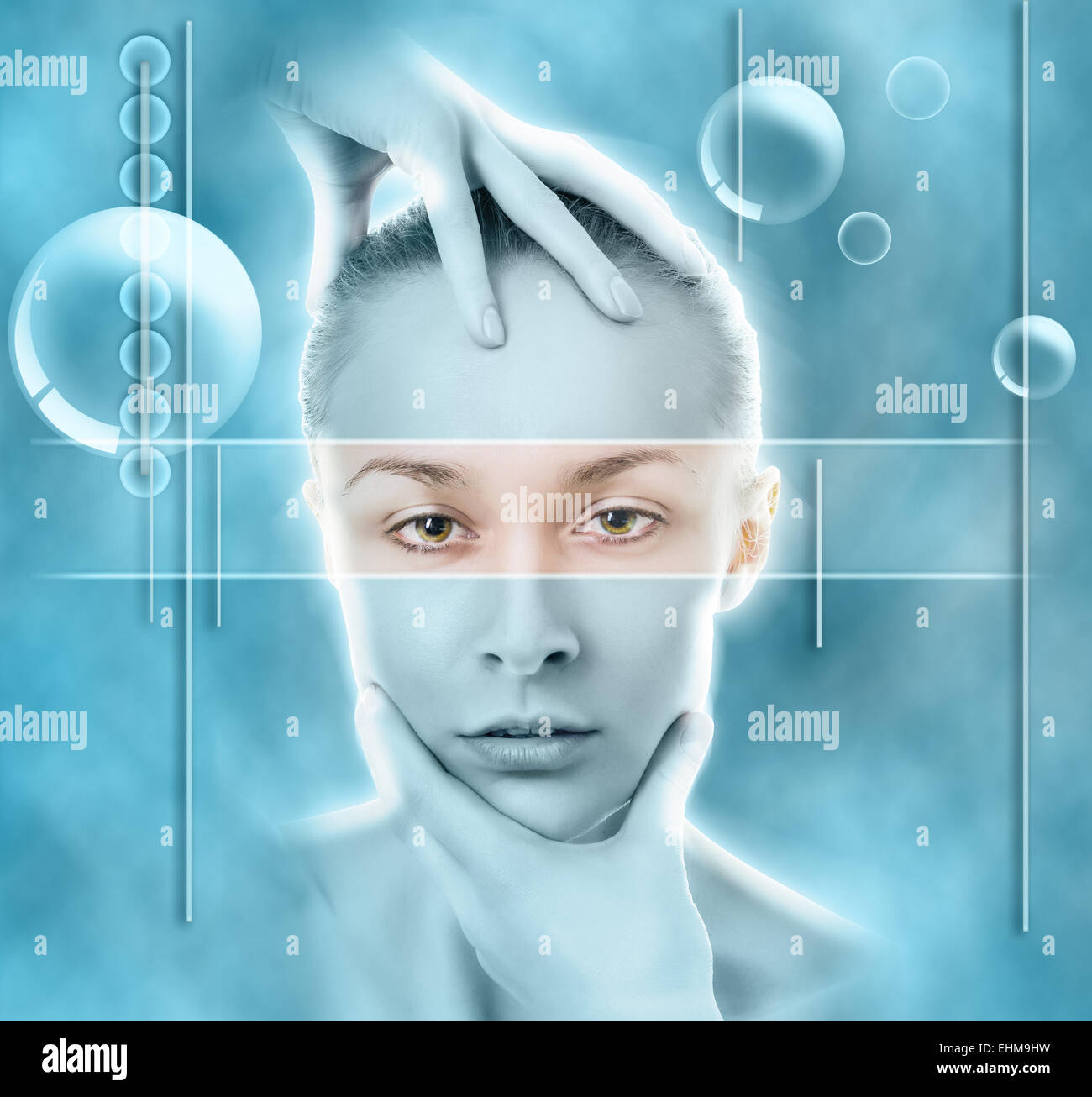 preparation of a woman's face , Conceptual background- Artificial intelligence Stock Photo