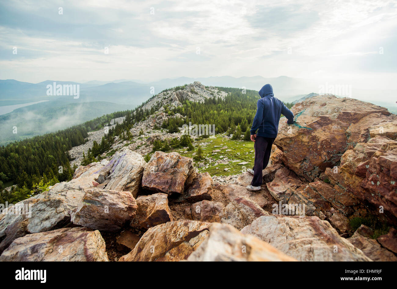 Rear view hiker standing on hi-res stock photography and images - Alamy