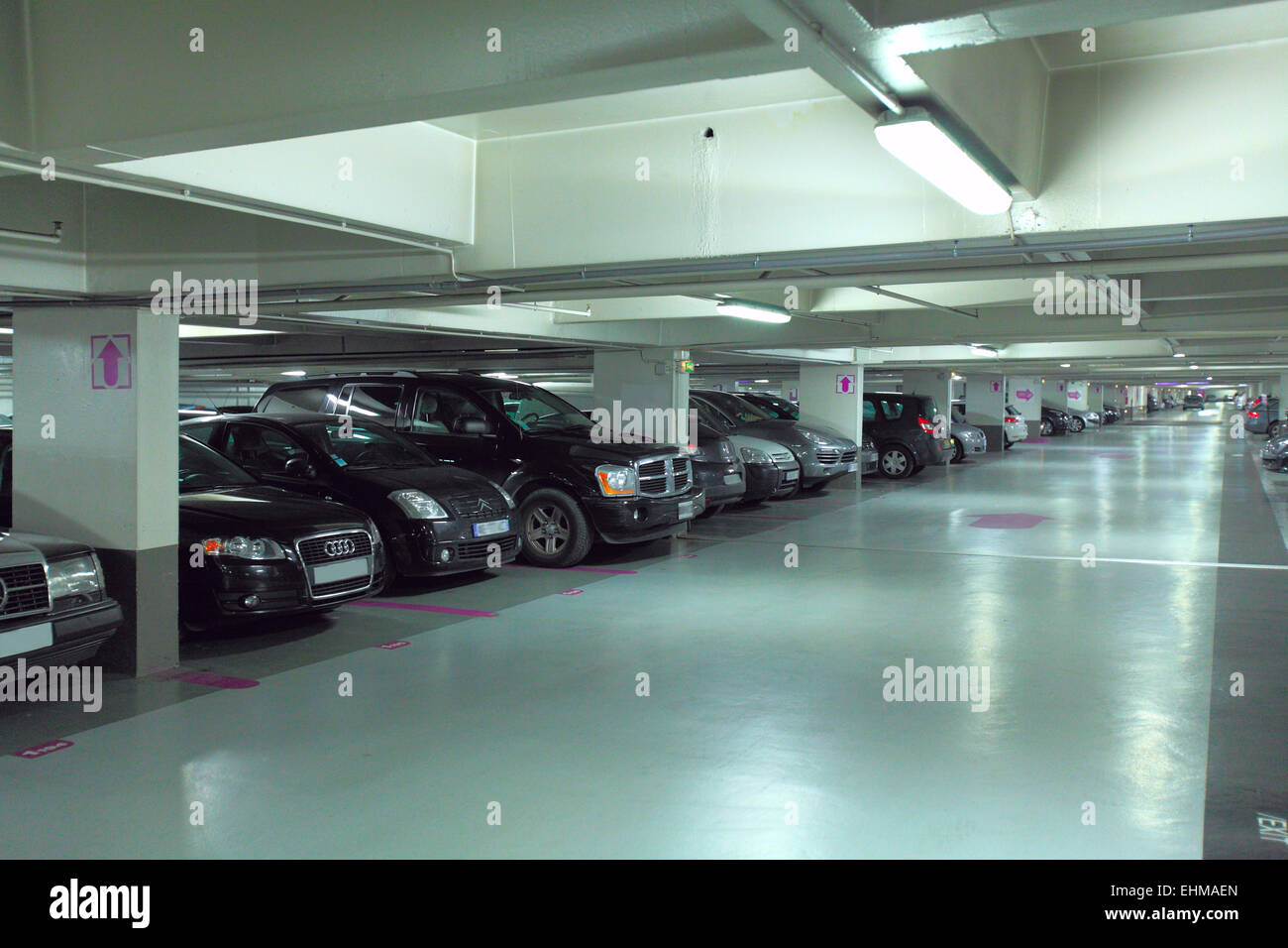 Underground parking garage in France Stock Photo