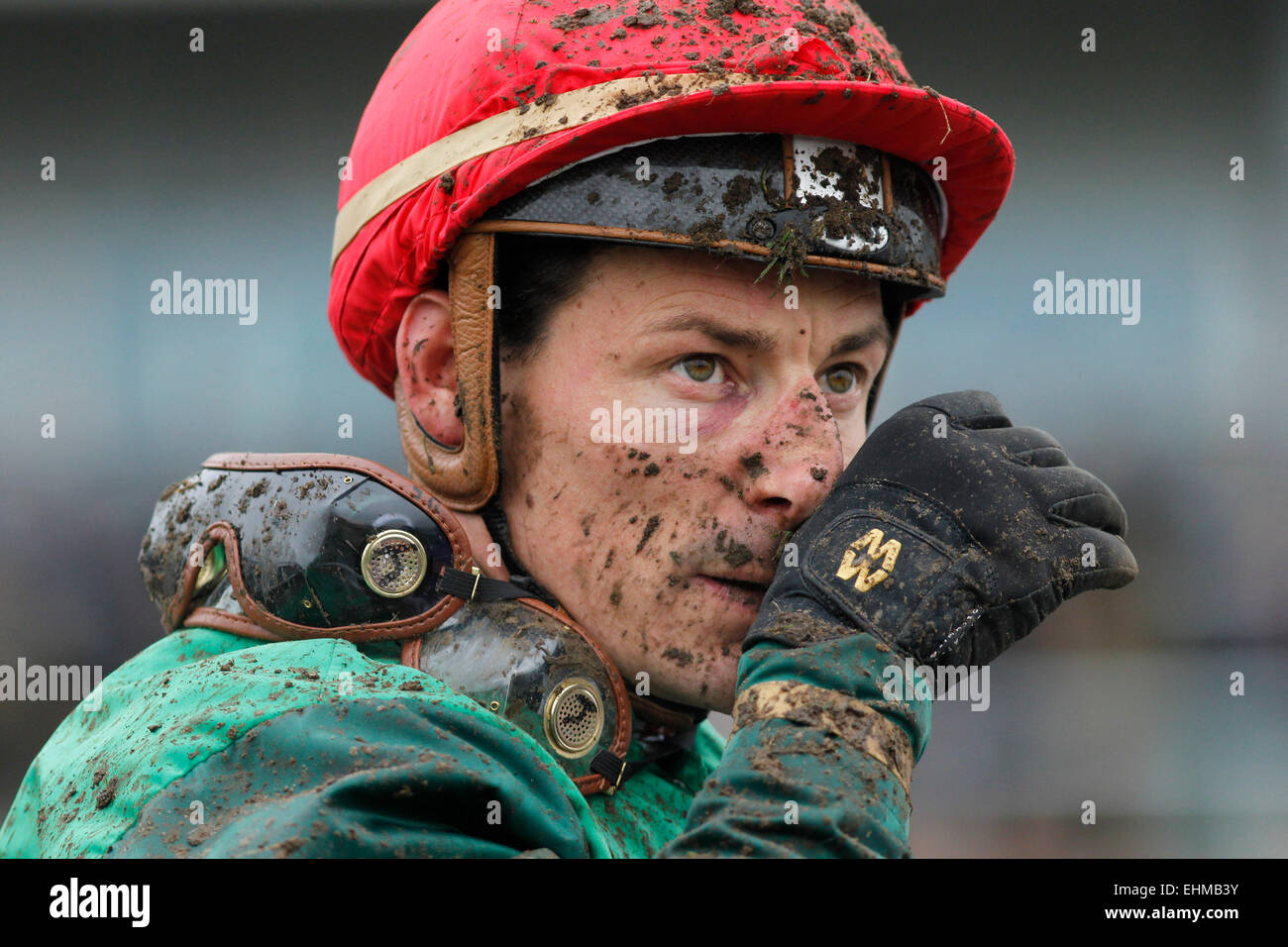 Jacques Ricou 13.03.2015 - Cheltenham; A mud-splattered Jacques Ricou in portrait ...