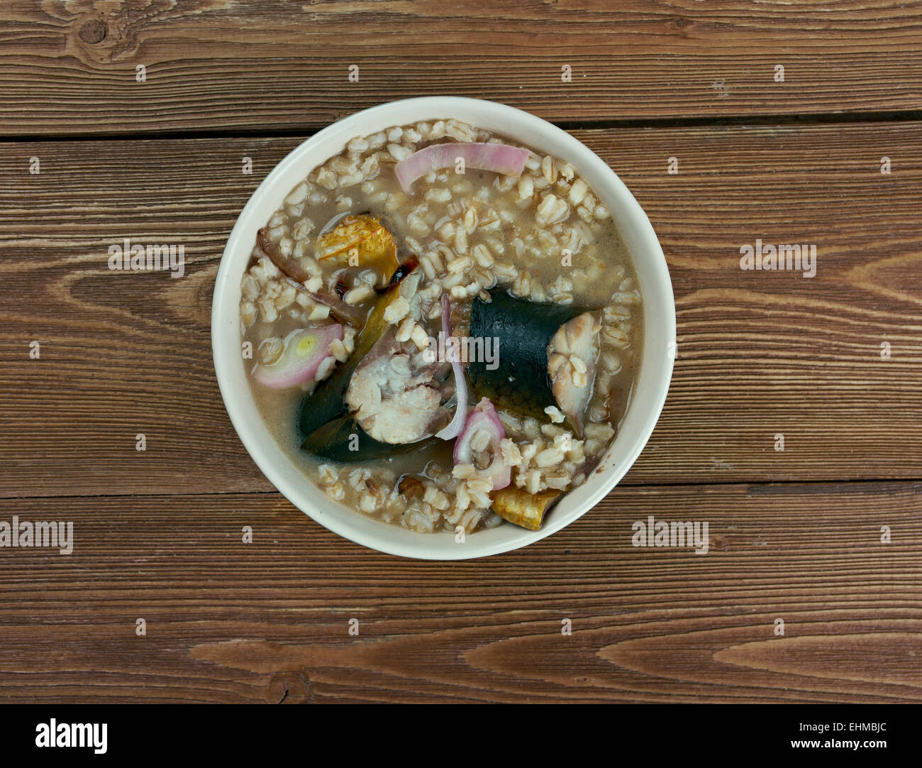 Herring soup - Sweden fish soup.mix of water, barley-meal and red herring Stock Photo