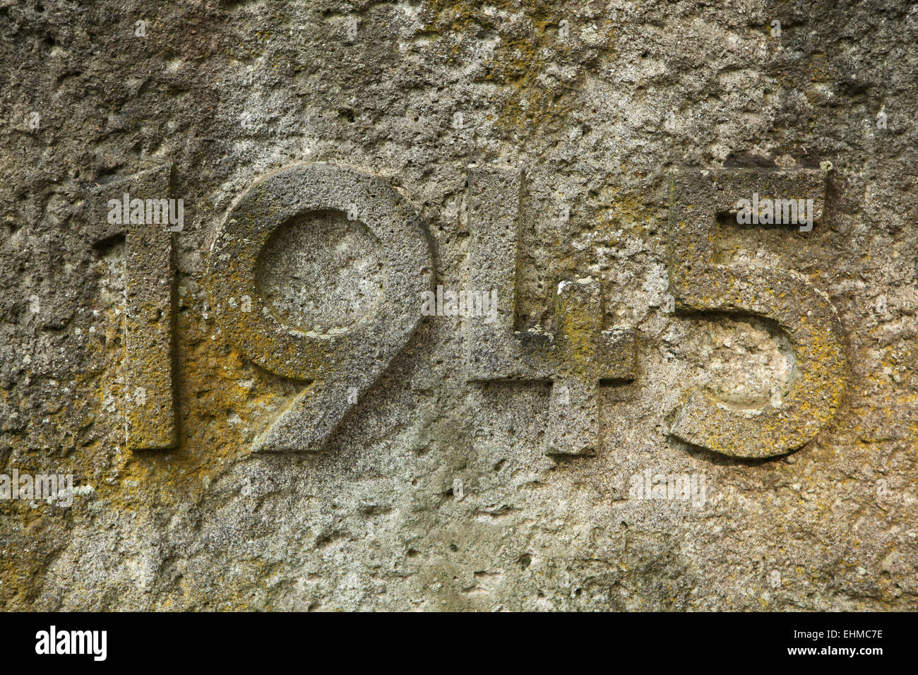 Year 1945 carved in the stone. The years of World War II. Stock Photo