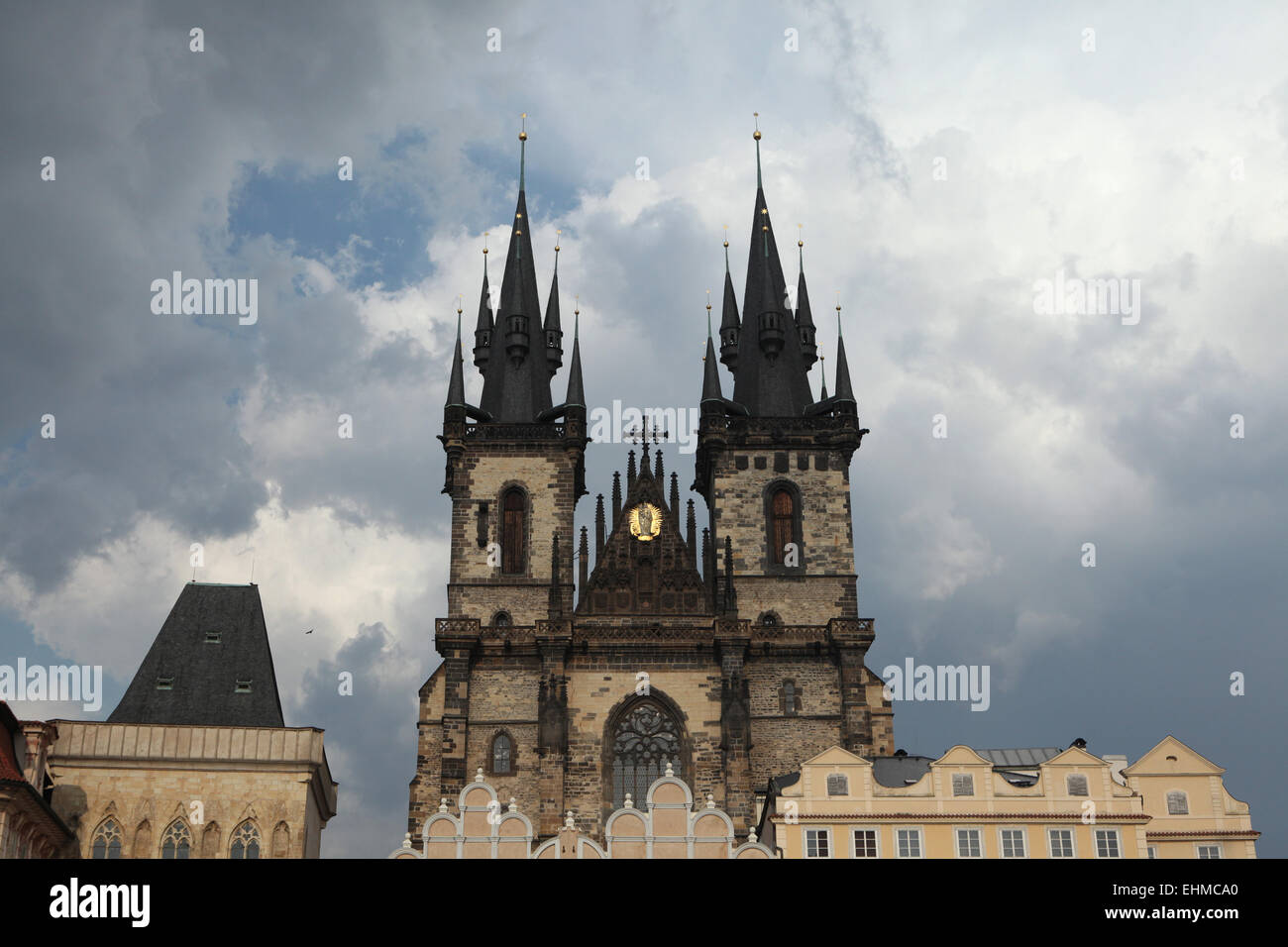Tyn Church in Old Town Square in Prague, Czech Republic. Stock Photo