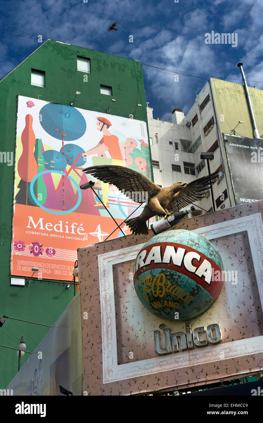Argentina, Buenos Aires, Recoleta, Branca eagle carrying bottle drinks advertisement Stock Photo