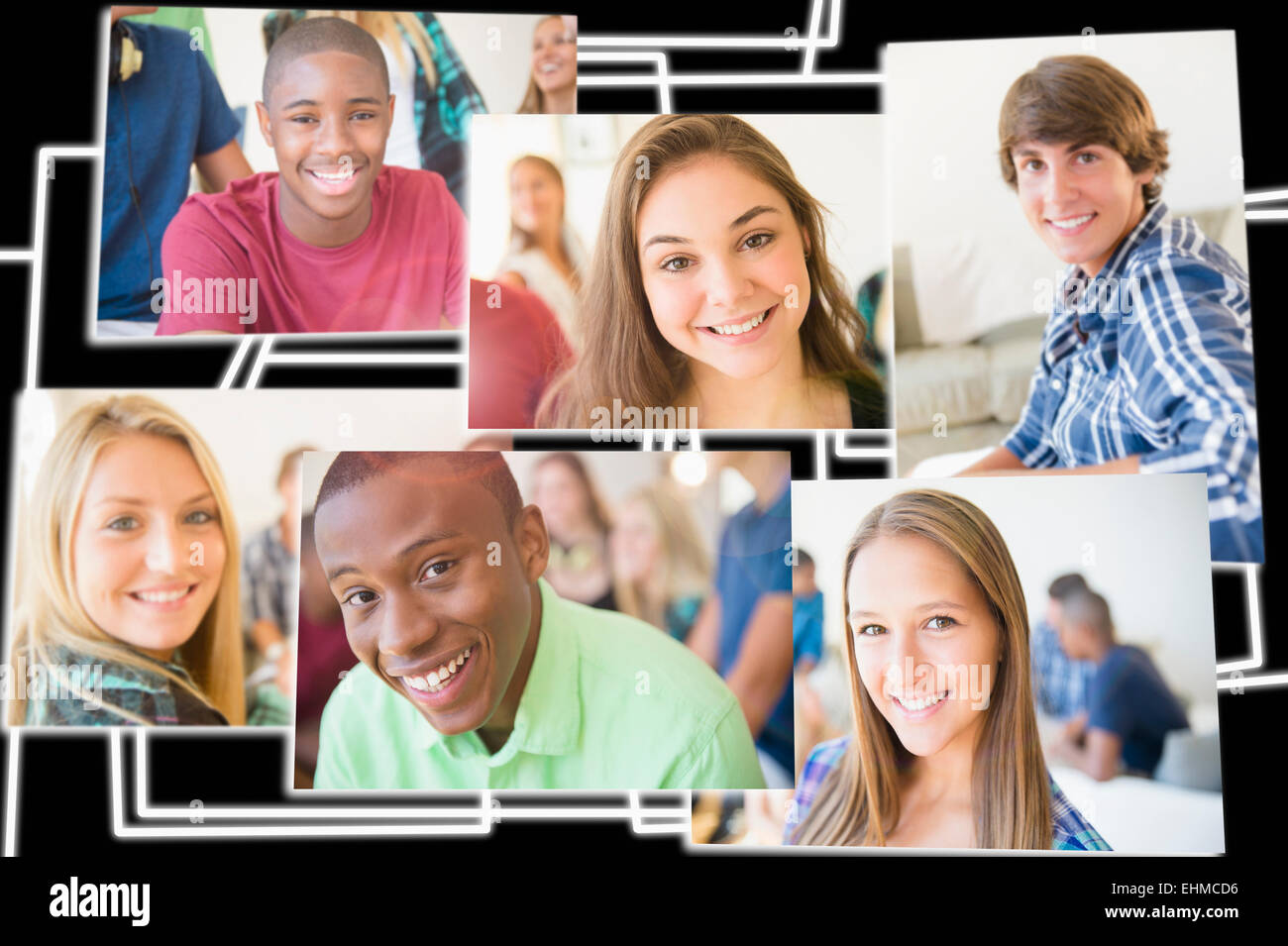 Collage of smiling faces of teenagers Stock Photo