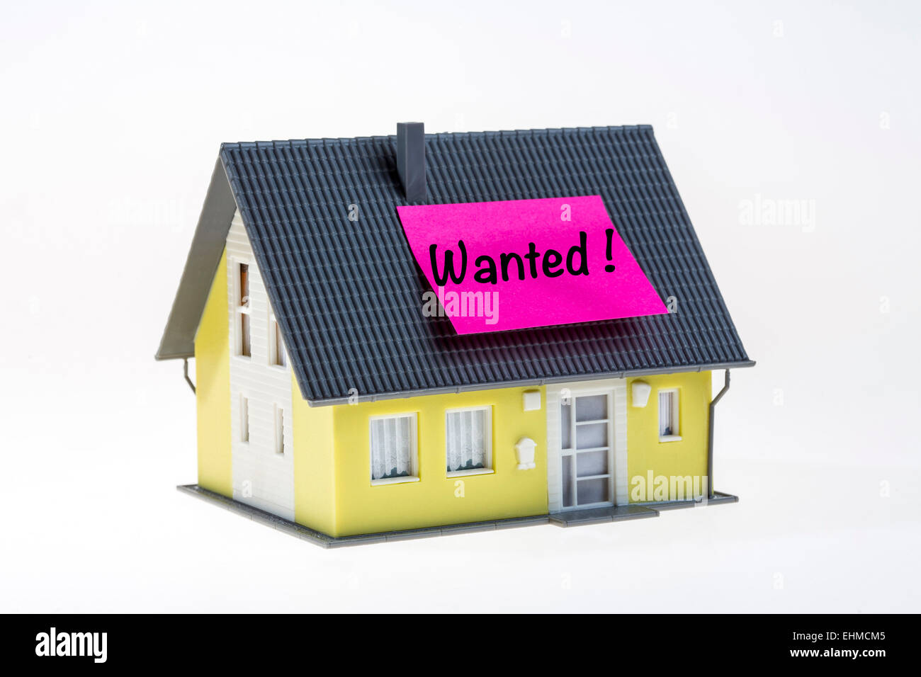 Symbolic image, house with a Post-it note, wanted Stock Photo