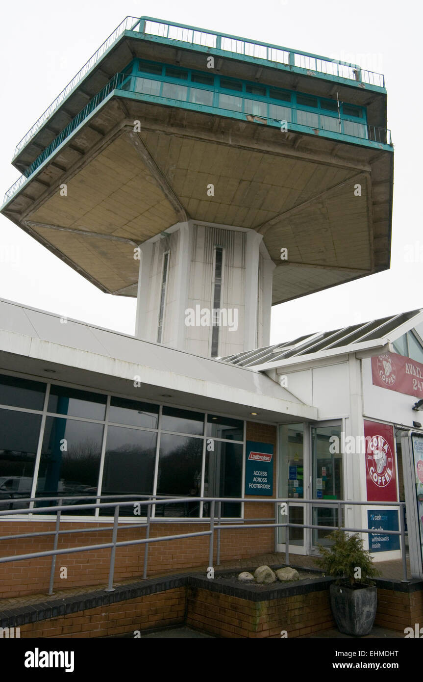 The Pennine Tower Forton motorway services  listed Grade II building 1960's architecture opened in 1965 concrete 60's sixties br Stock Photo