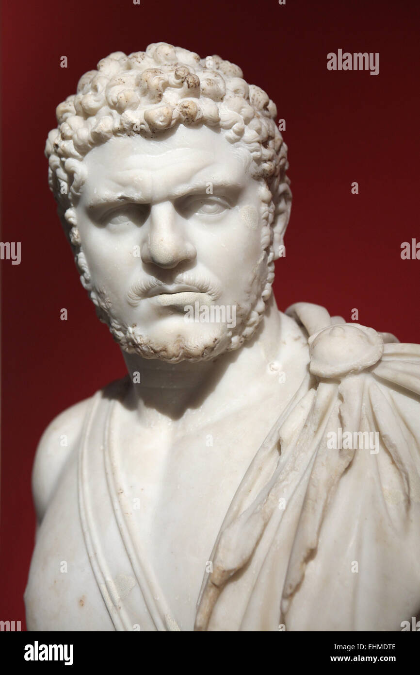Emperor Caracalla. Roman marble bust from 212-217 AD. Altes Museum, Berlin, Germany. Stock Photo