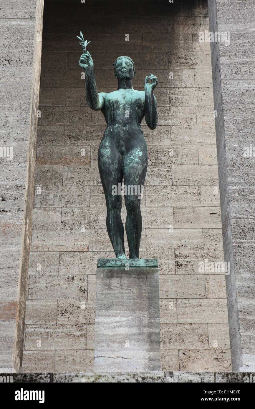Female Winner (1936). Bronze statue by Arno Breker in front of the House of German Sports in Olympiapark Berlin, Germany. Stock Photo