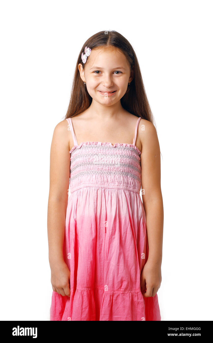Portrait of a happy Caucasian girl smiling on white background Stock ...