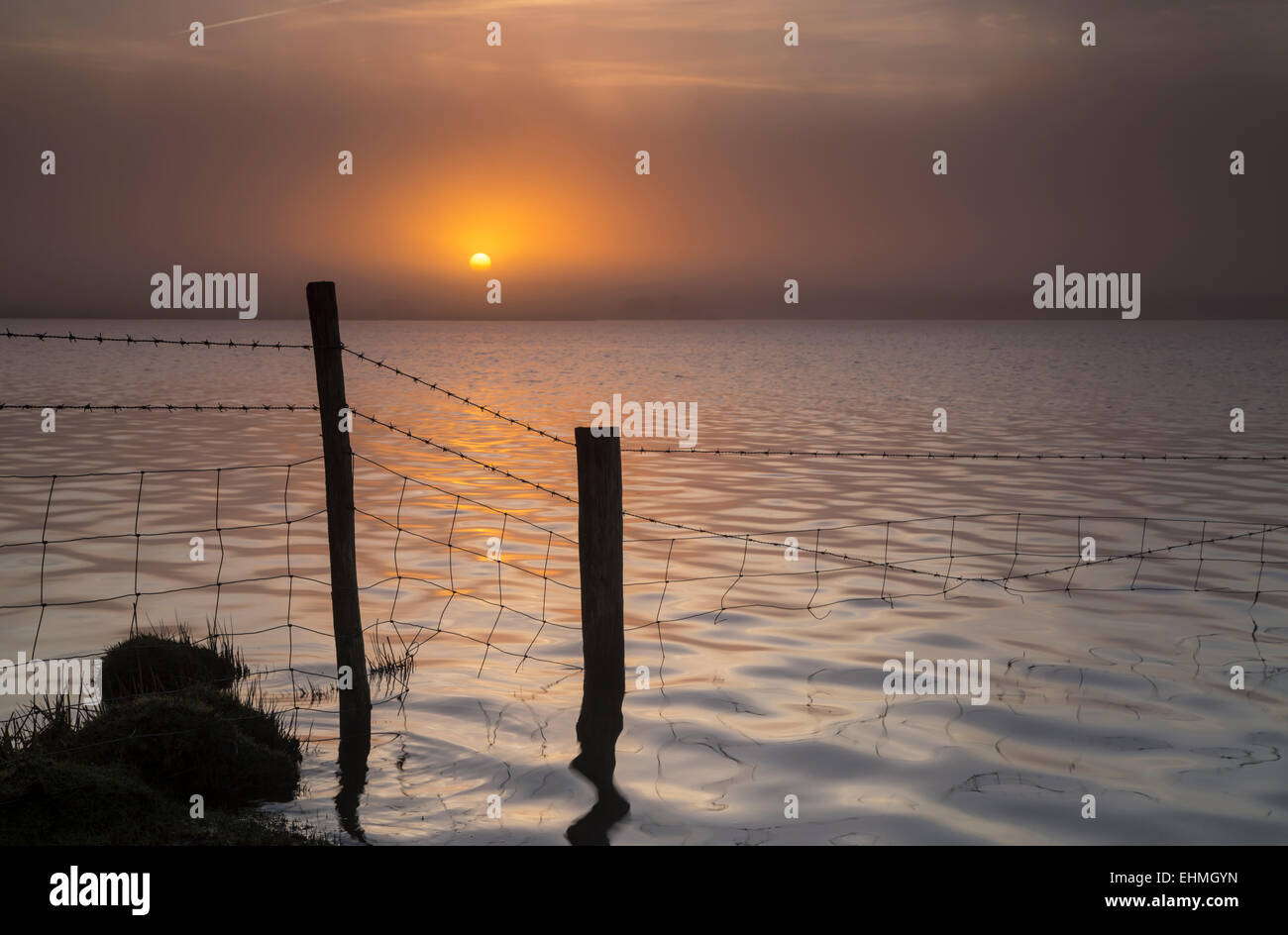 dawn over crowdy lake on Bodmin Moor Stock Photo