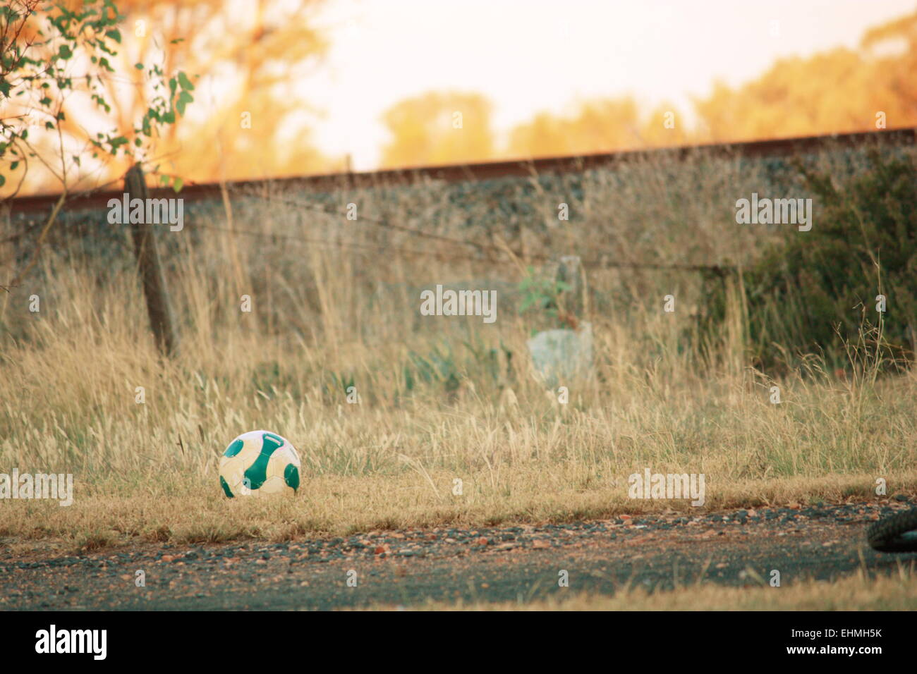 Lone soccer ball in paddock Stock Photo Alamy