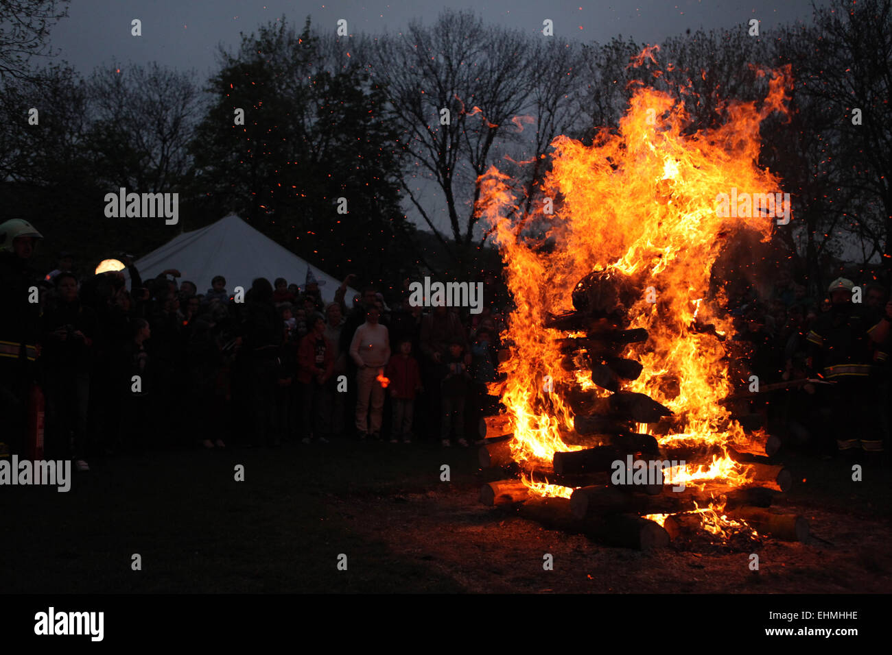 Burning of the Witches at Kampa Island at the Witches Night in Prague, Czech Republic. Stock Photo
