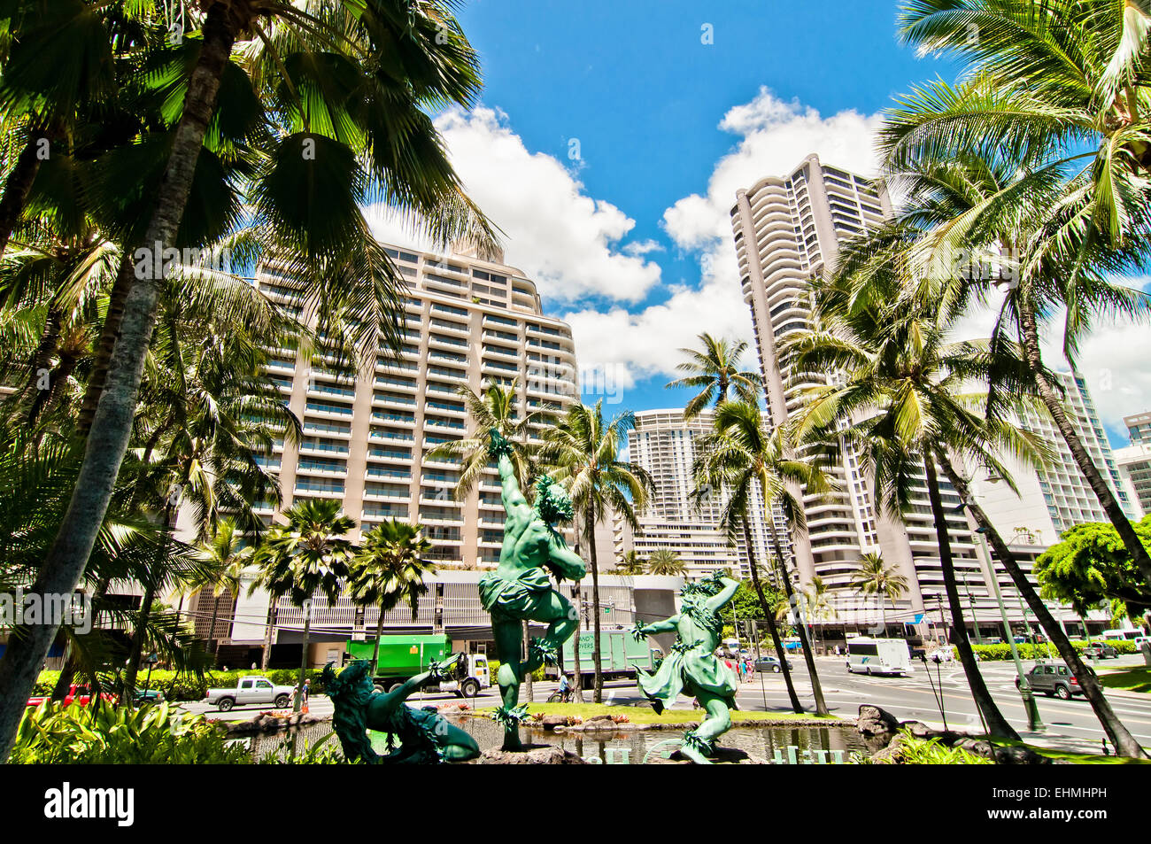 Honolulu, HI, USA - September 6, 2013: day view of famous Waikiki area in Honolulu , Oahu, Hawaii. Honolulu is the state capital Stock Photo
