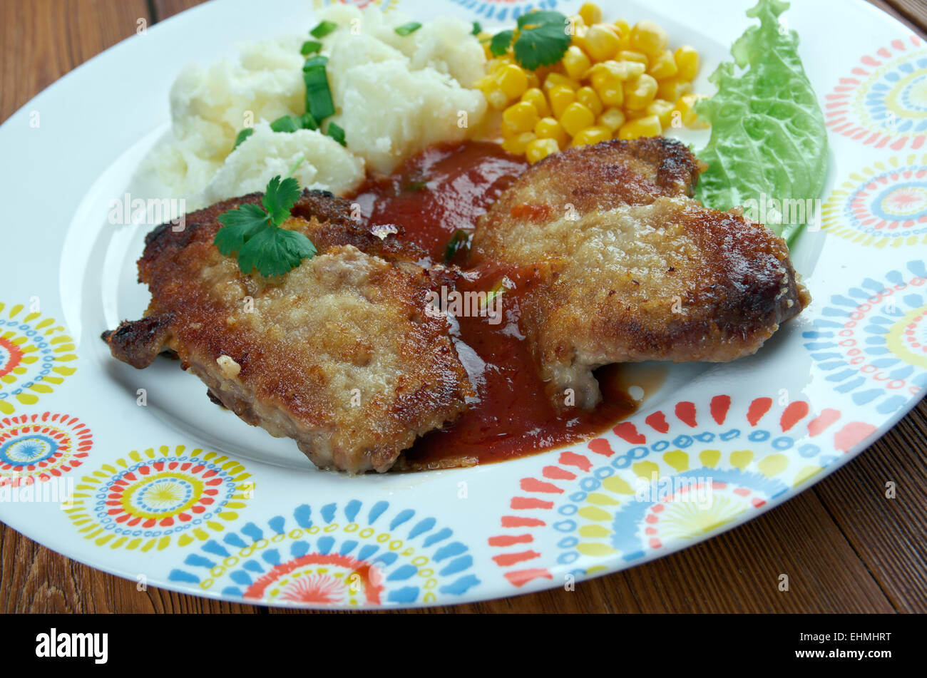 pork chop with vegetables.close up Stock Photo - Alamy