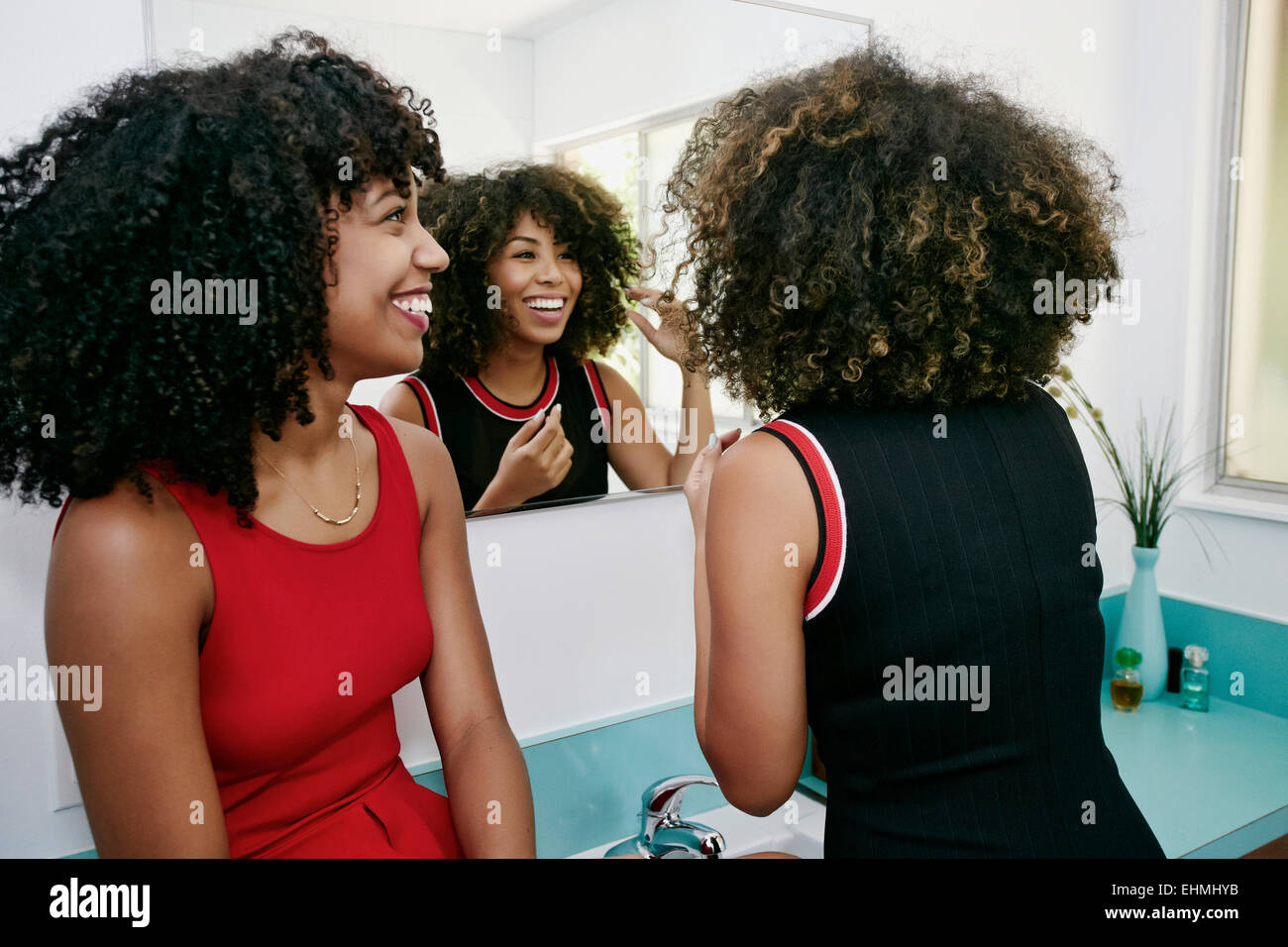 Mixed Race Women Smiling In Mirror Stock Photo Alamy Mixed Race Women Smiling In Mirror Stock Photo Alamy