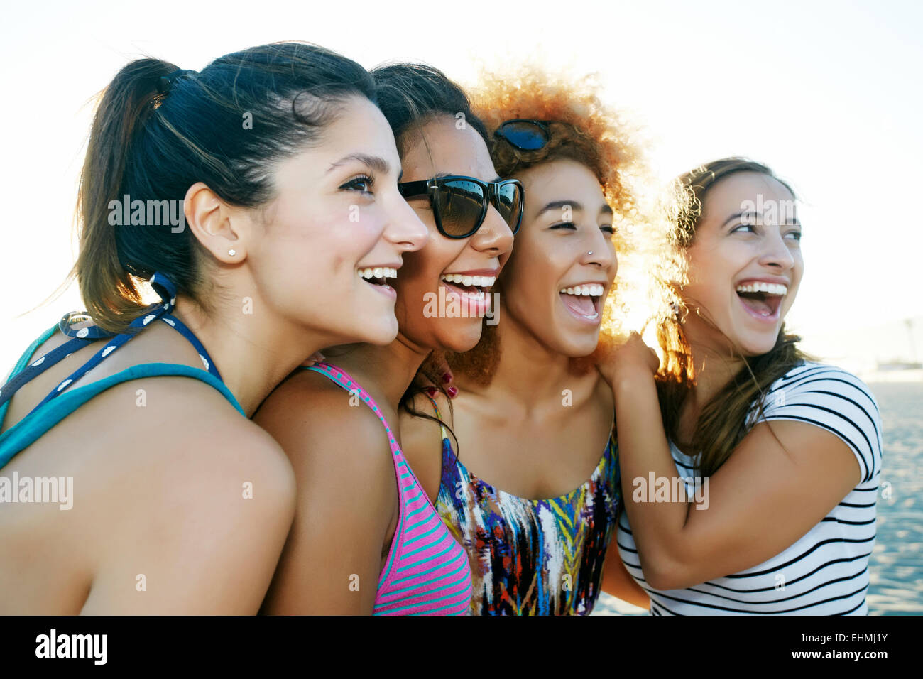 Smiling women posing outdoors Stock Photo