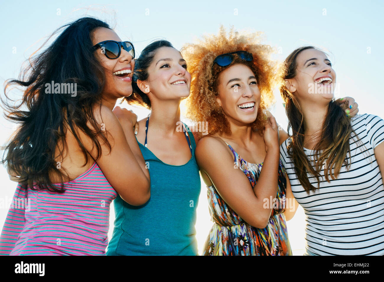 Smiling women posing outdoors Stock Photo