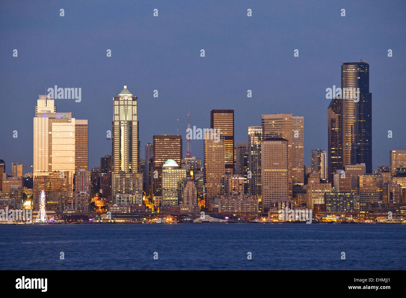Seattle city skyline on waterfront, Washington, United States Stock Photo