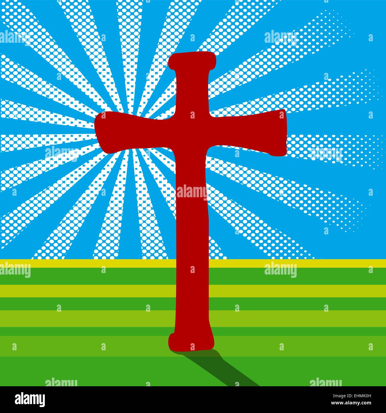 A Crucifix with a sunburst effect in the back symbolizing the sunlight Stock Vector