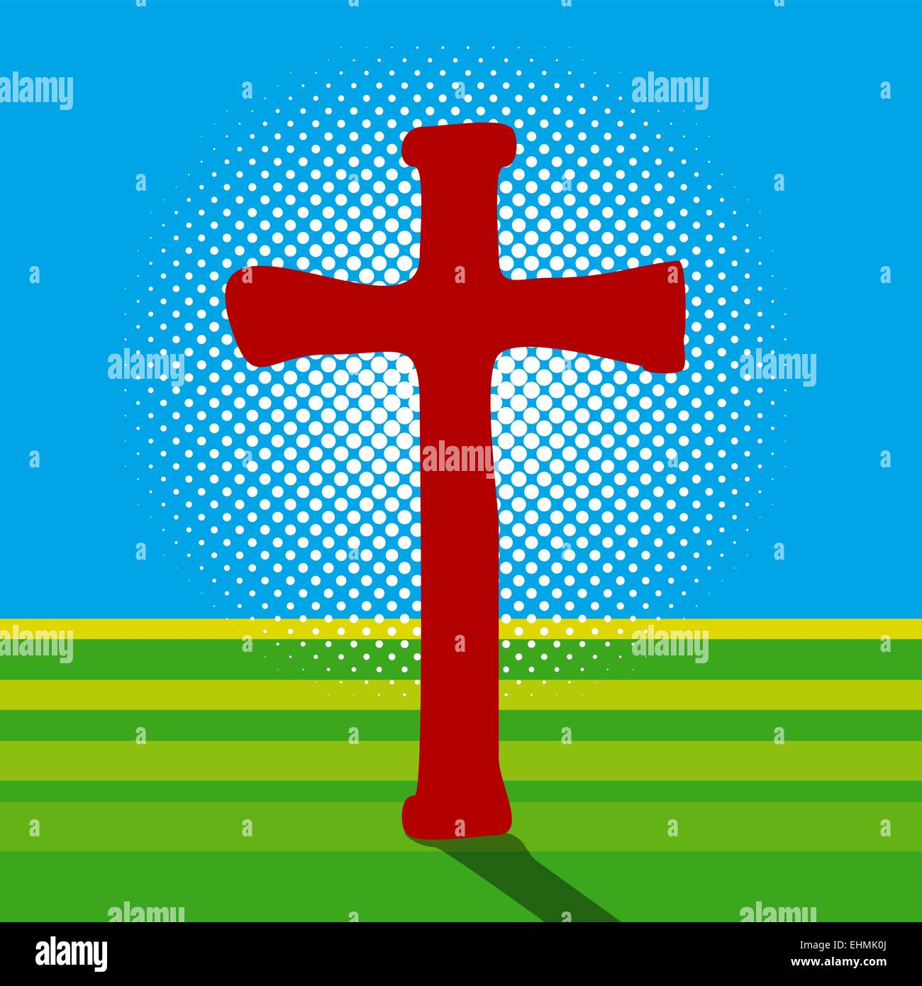 A Crucifix with a halftone screen effect in the back symbolizing the light Stock Vector