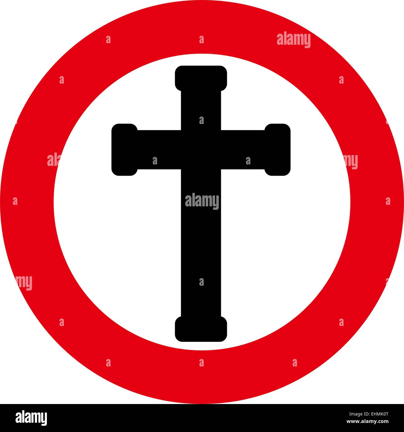 A black Cross in a red circle with a white background Stock Vector