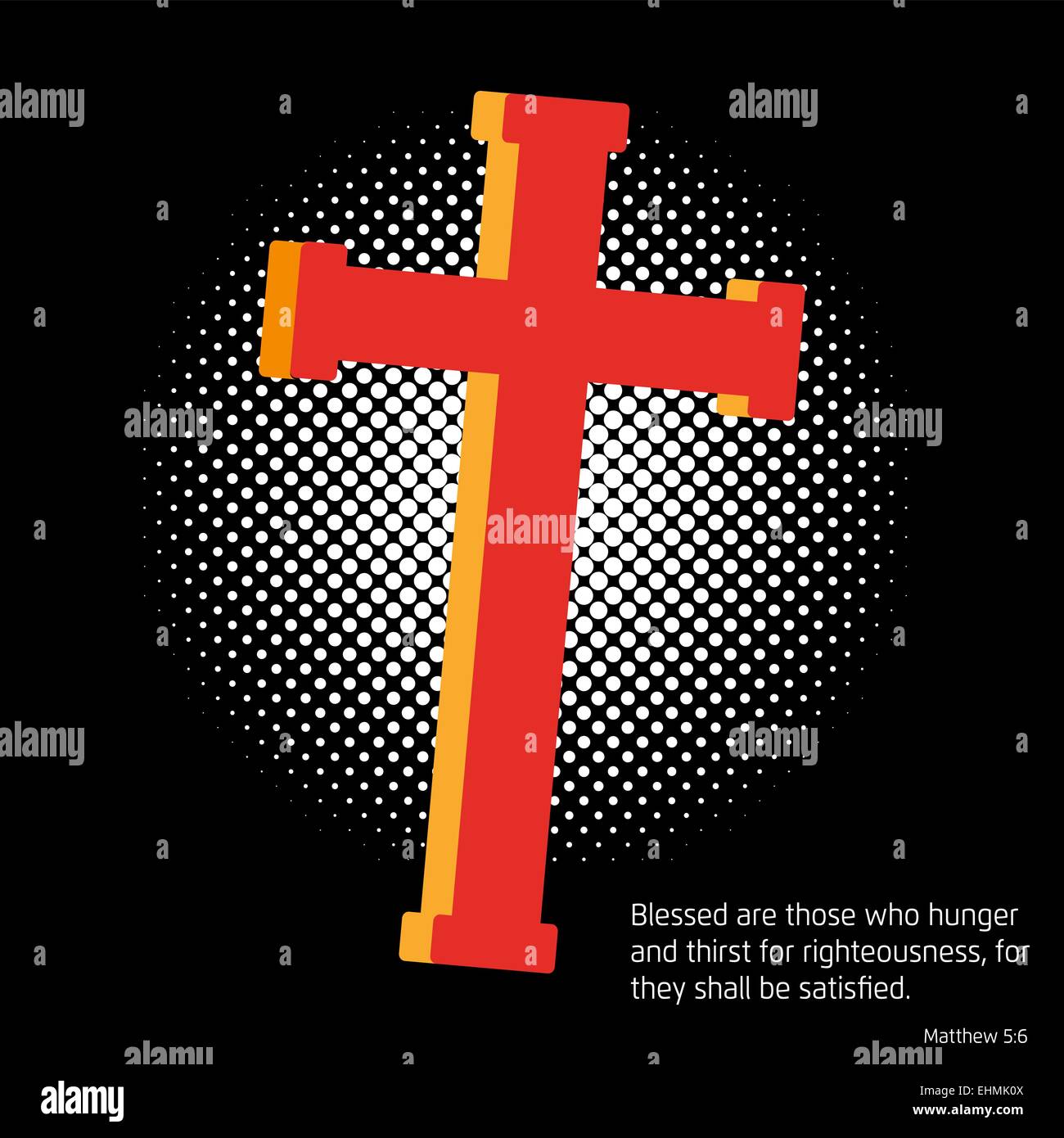 A Crucifix with a halftone screen effect in the back symbolizing the light, and a Gospel quote Stock Vector