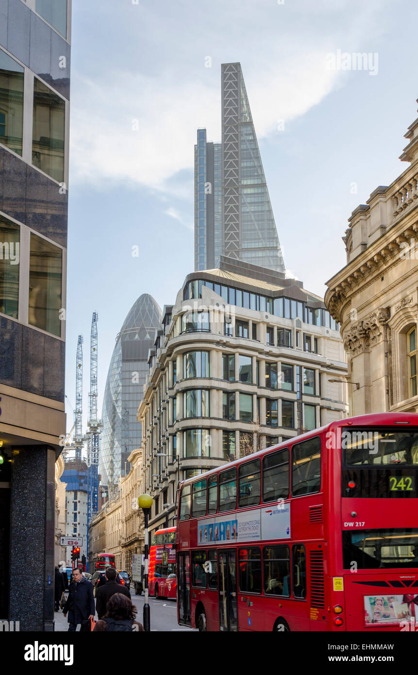 London bus onThreadneedle Street outside the Royal Exchange, London, UK Stock Photo