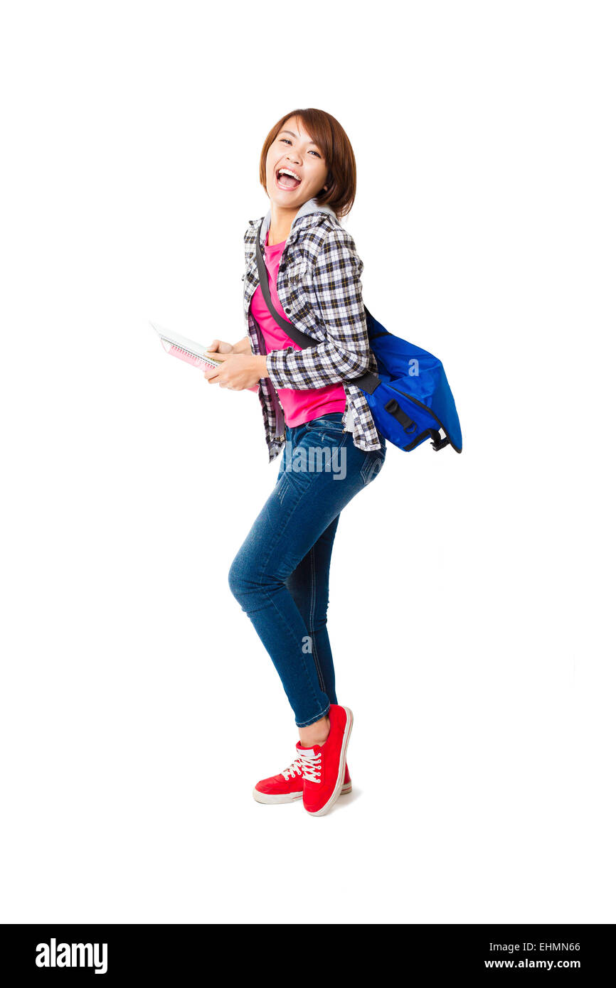Young happy asian student with books and isolated on white Stock Photo ...