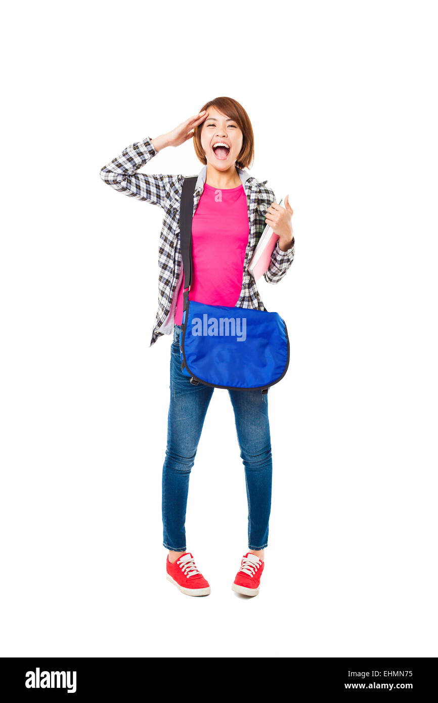 Young happy asian student with books and isolated on white Stock Photo ...