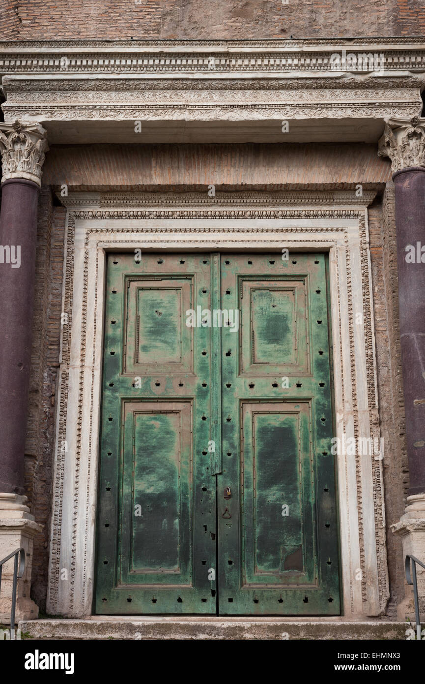 The bronze doors of the Temple of Romulus in the Roman Forum, Rome