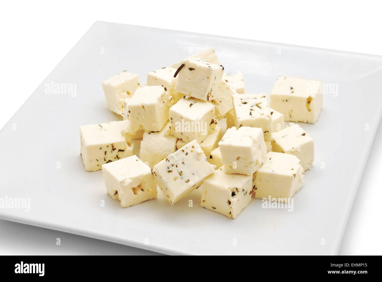 feta cheese on plate studio shot Stock Photo