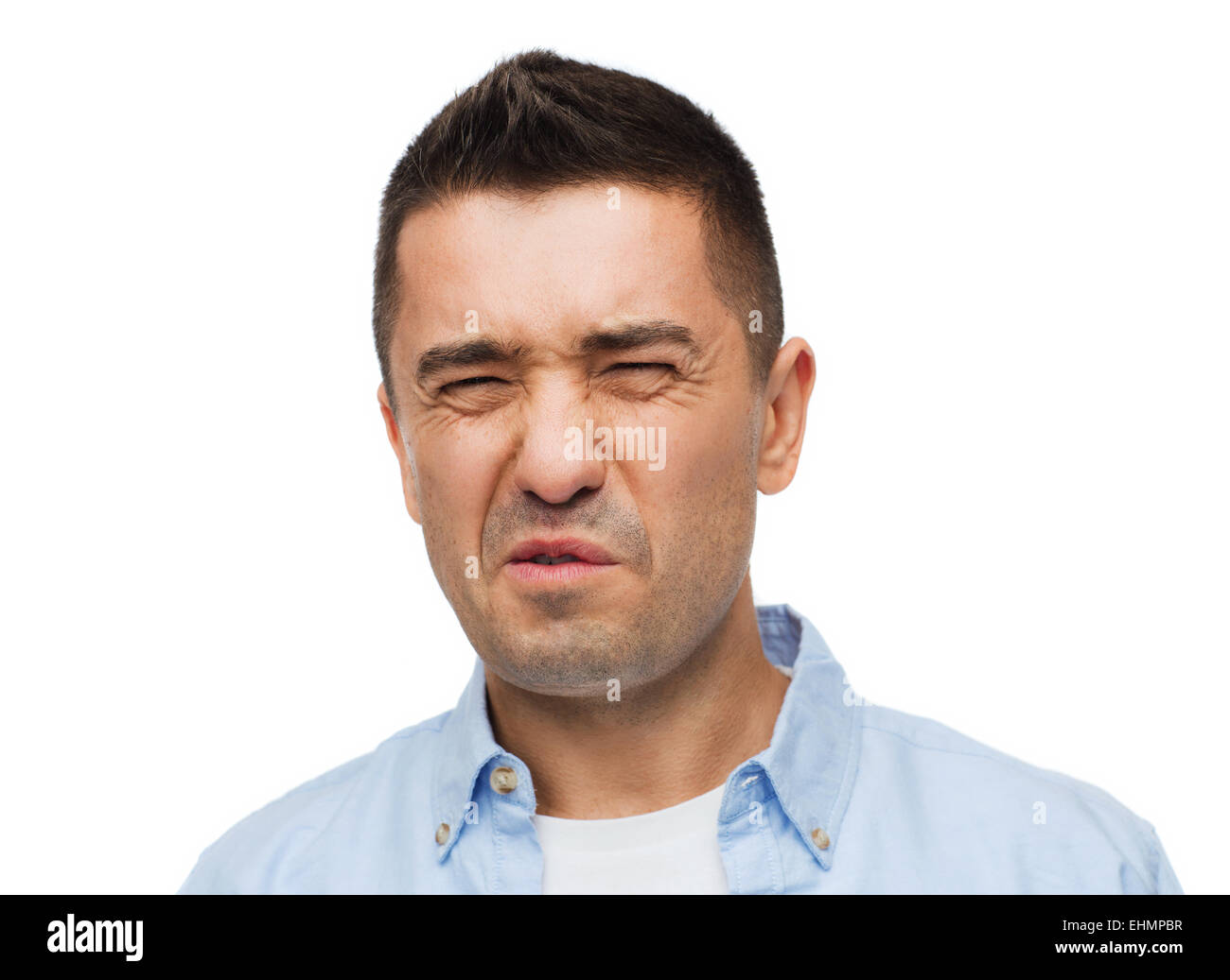 man wrying of unpleasant smell Stock Photo