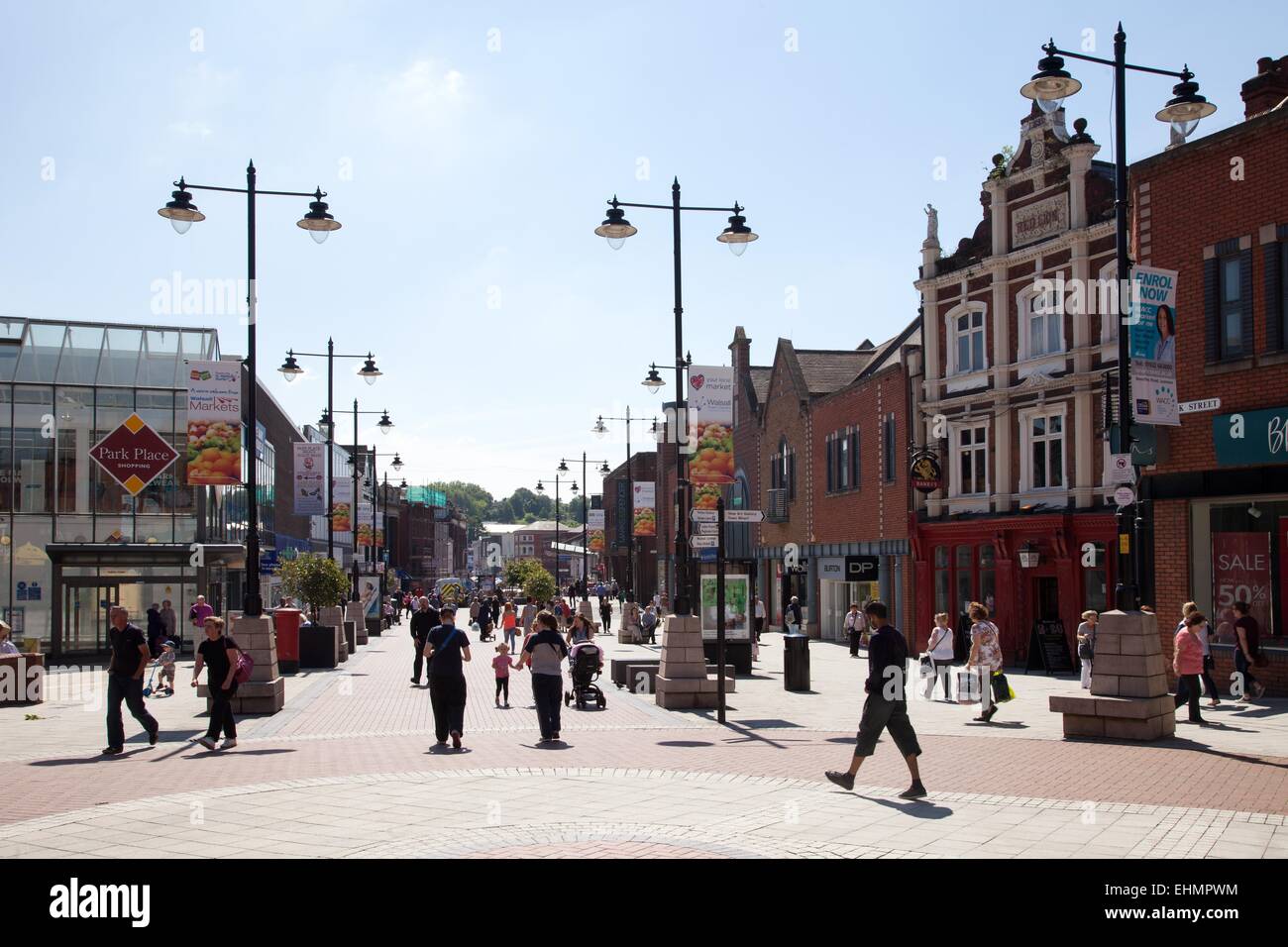 Shops and retailers in Walsall town centre, West Midlands Stock Photo